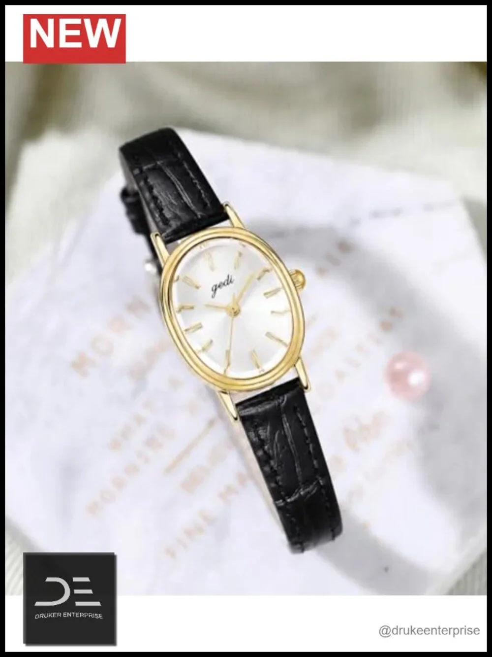 Elegant Oval Quartz Watch Leather Strap Water Resistant